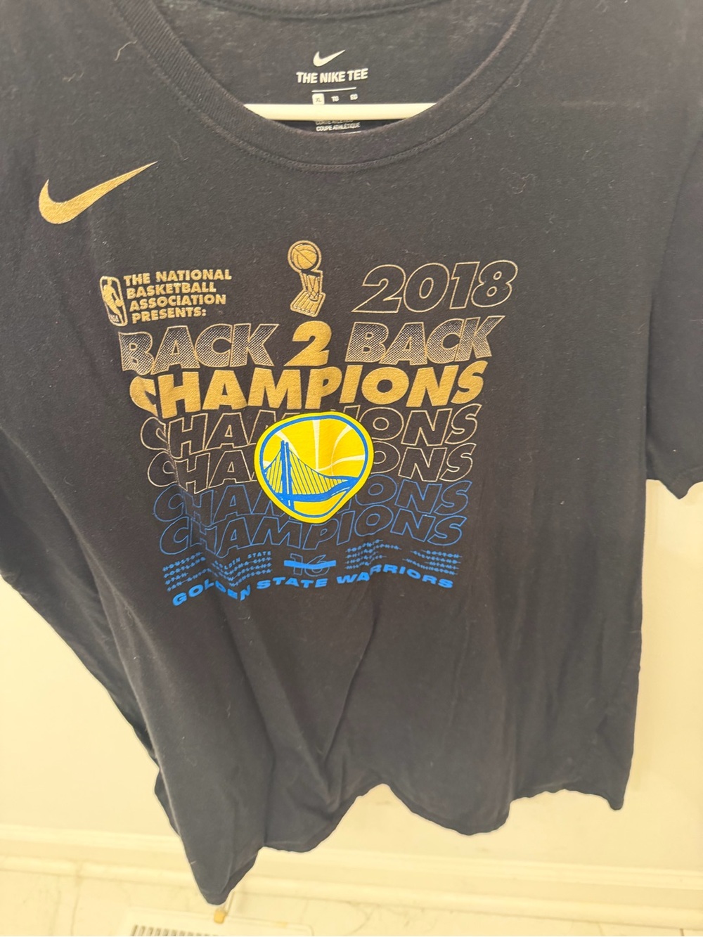 Nike Golden State Warriors 2018 Back 2 Back Champions Tee - Black/Gold/Blue